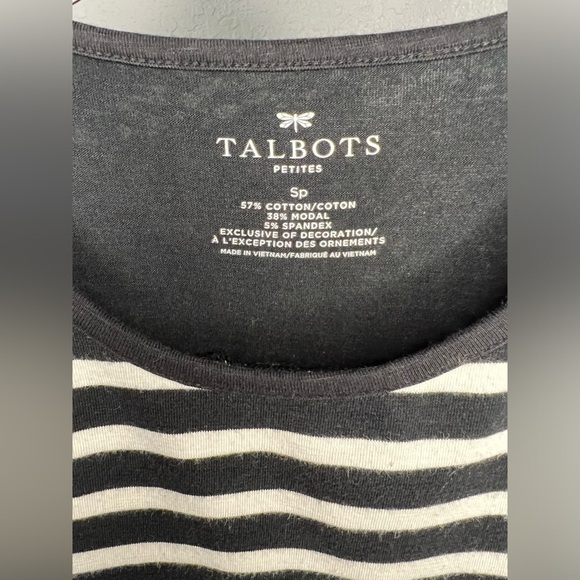 Talbots Black & White Striped Top With Lace Detail Women’s Small Petite - Picture 4 of 4